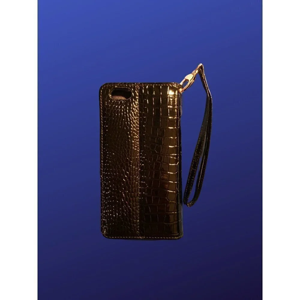 𝅺MYBAT Crocodile-Embossed Patent Leather Phone Wallet, Black, iPhone 6/6S, NWOT